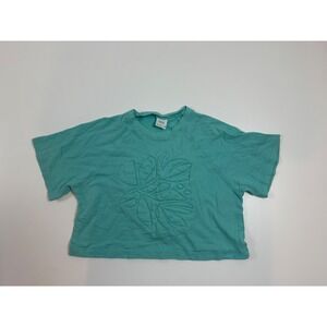 ZARA Kids‎ Girls Teal Embroidered Leaf Crop Top T Shirt Size 9 10 Years